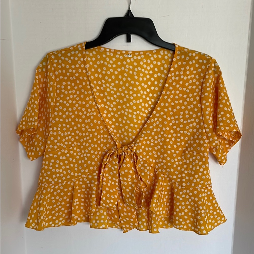 SHEIN Yellow Tie-Front Daisy  Peplum Blouse ladies size M